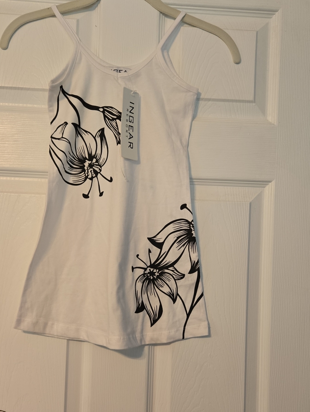 Ingear White Tank Top with Black Floral Design